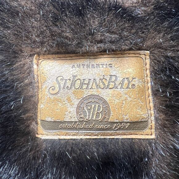 Vtg St Johns Bay Suede Leather Faux Fur Lined Jacket Zip Hood Womens Sz M Brown - Picture 5 of 11